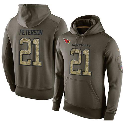 NFL Men's Nike Arizona Cardinals #21 Patrick Peterson Stitched Green Olive Salute To Service KO Performance Hoodie